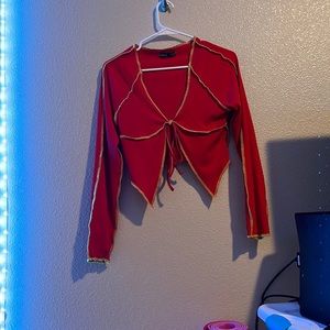 Red and yellow tie front crop top